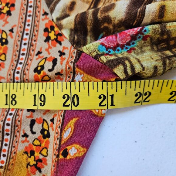 CAIA Womens Top XL 3/4 Sleeves Boho Mixed Print Stretchy Rhinestones Artsy Y2K - Picture 6 of 7